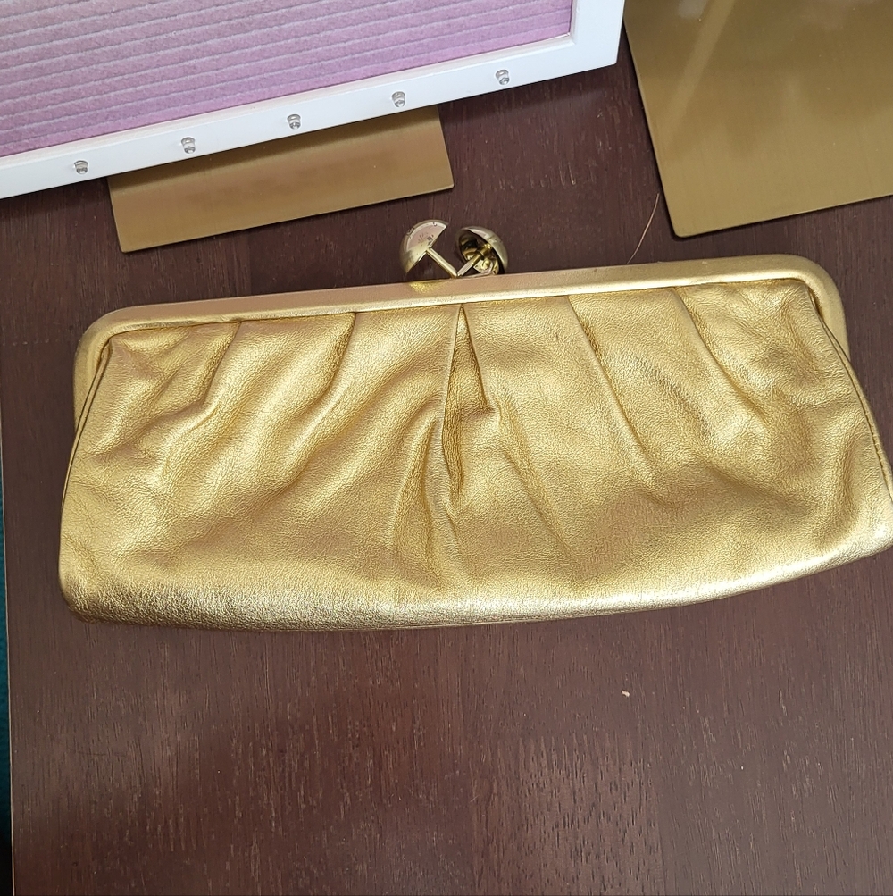 Vintage Coach Metallic Gold Kisslock Clutch Or Shoulder Bag - Picture 4 of 8